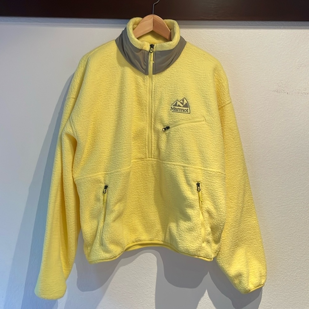 NWOT Marmot ‘94 E.C.O. Recycled Fleece Pullover, Bright Yellow, Size XL - Picture 2 of 10